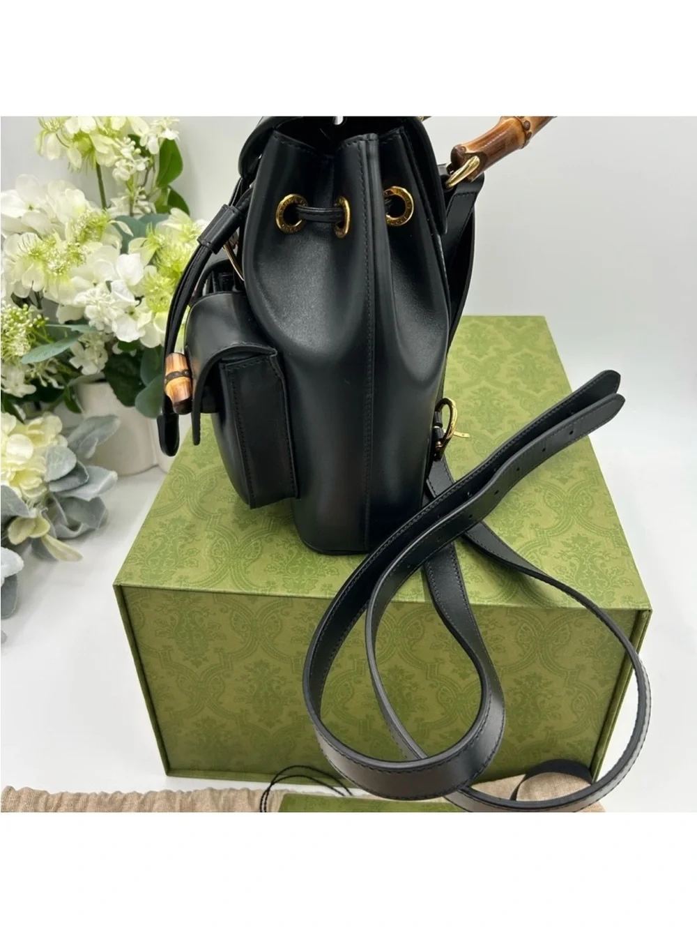 Gucci, leather bamboo backpack made in Italy NWT. Unisex.